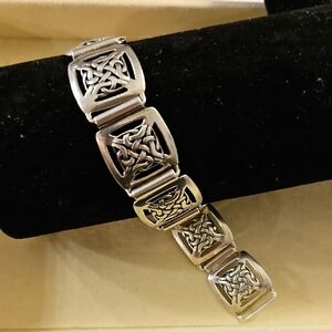 Sterling Silver Vintage Celtic Knot Bracelet Cut Out Frames Links 7"